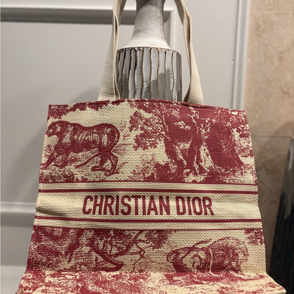 Christian Dior Red and Cream Tote Bag